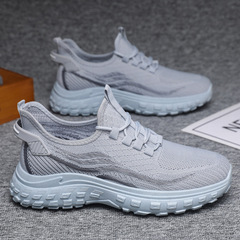 春季新款老爹鞋男鞋一腳蹬襪口系帶透氣飛織男士休閒時尚運動鞋子