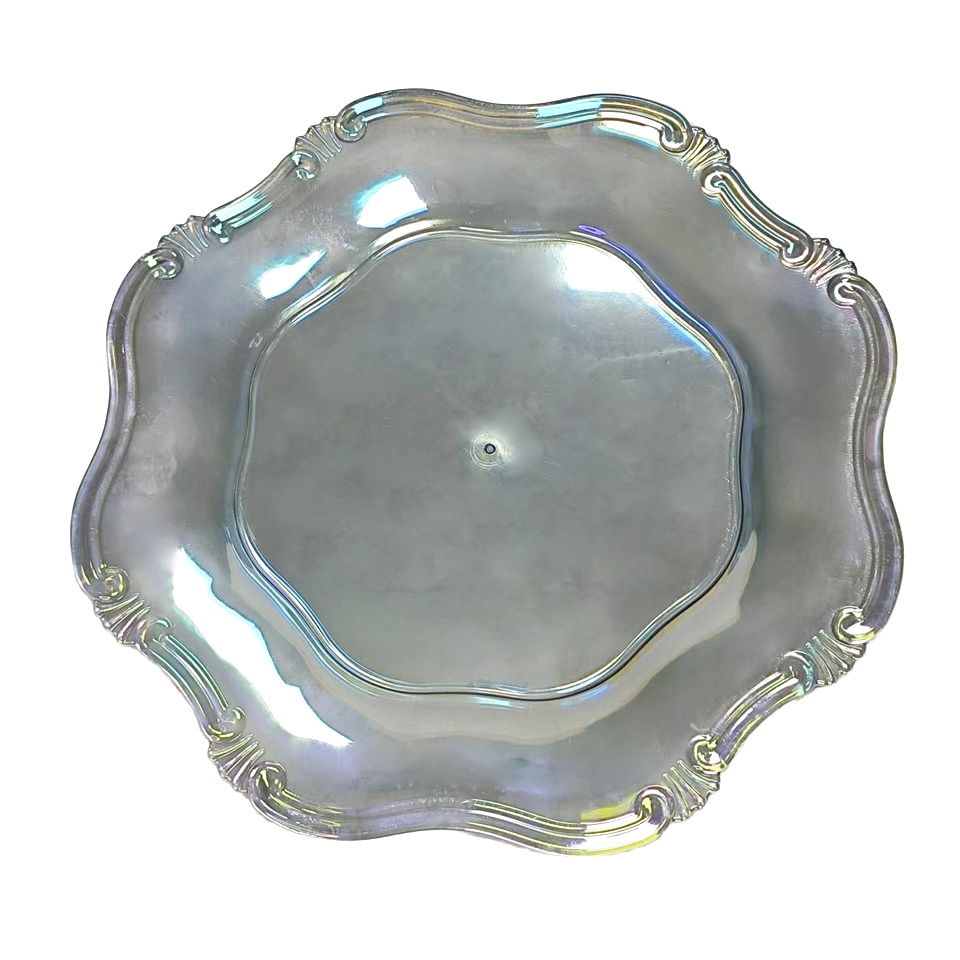Placa de recarga de plata y oro antigua moderna retro octagonal de plástico cubiertos de boda redondeada ligera patrón de fiesta polipropileno