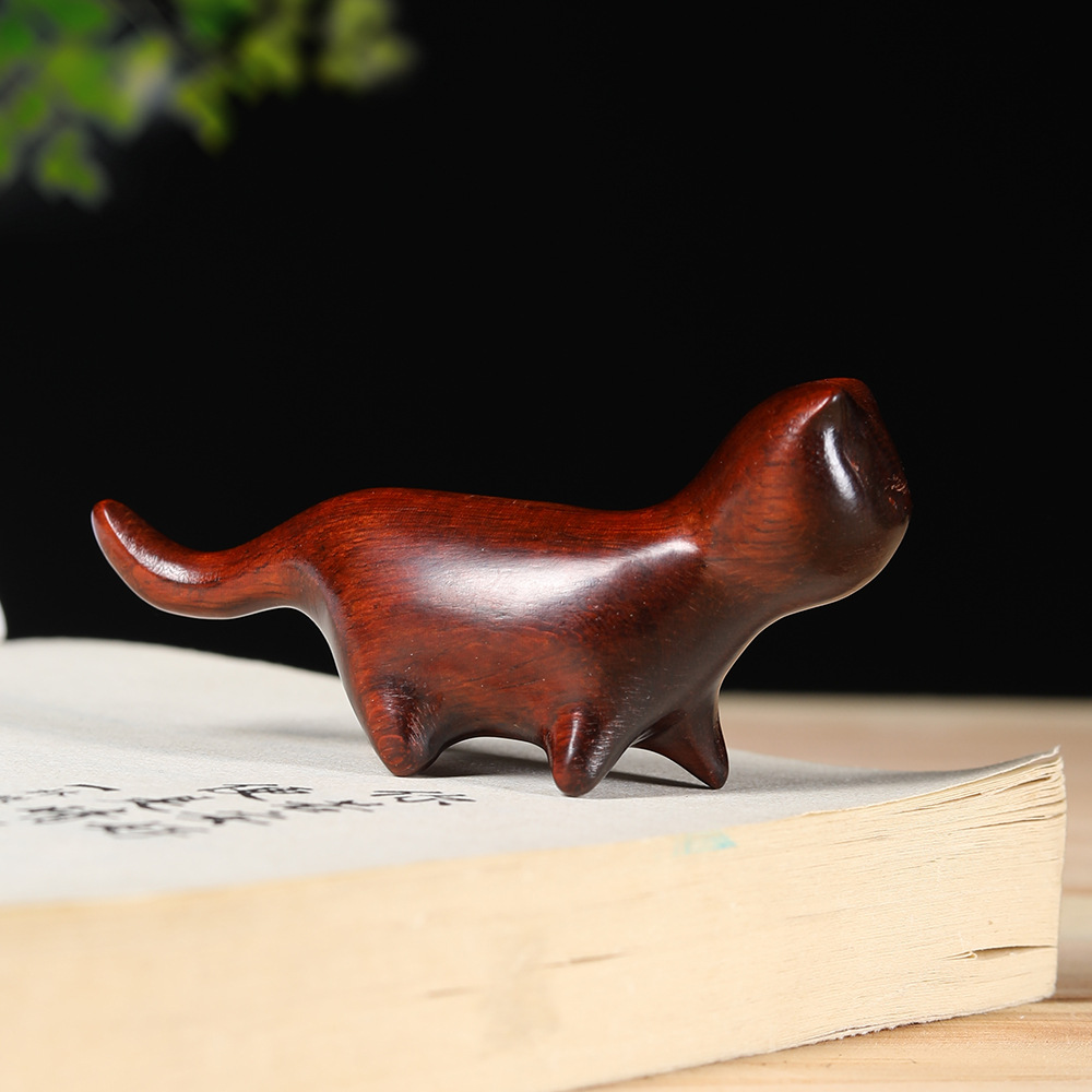 小叶紫檀绿檀简约大气散步小猫咪办公摆件木质文玩工艺品手把件