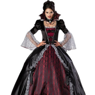 Cross-Border Halloween Queen Long Dress Ghost Bride Queen European and American Zombie Vampire Cosplay Performance Costume
