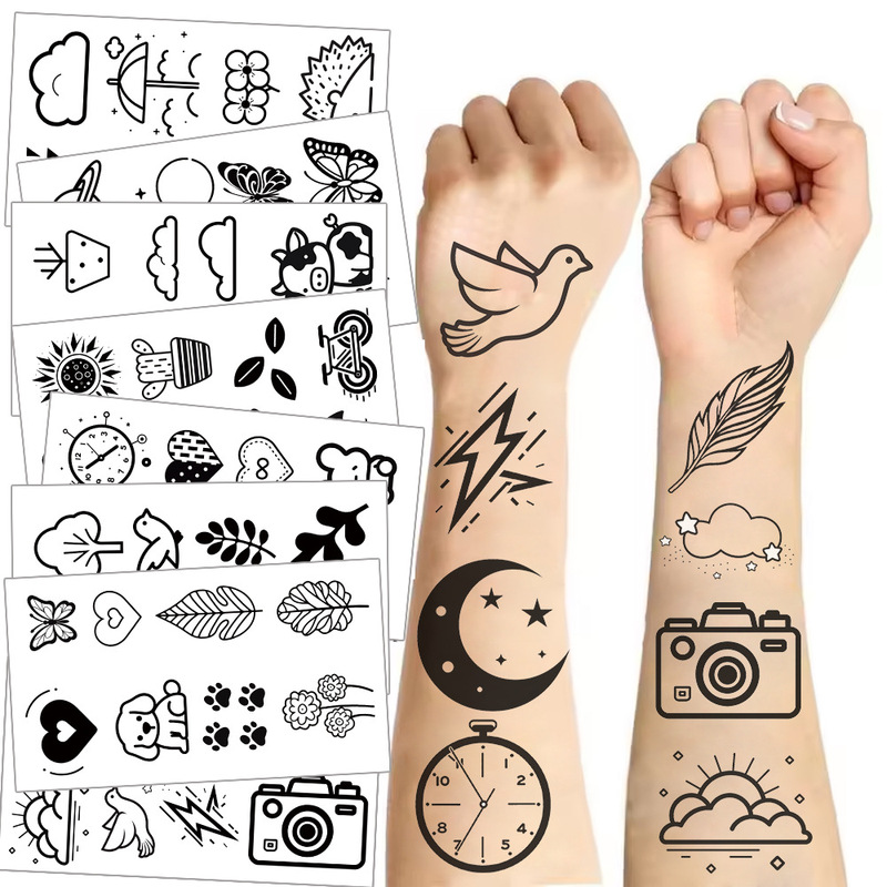 Cross-border New Black and White Small Fresh Tattoo Sticker Advanced Sense Boys and Girls Holiday Party Children Temporary Tattoo Sticker
