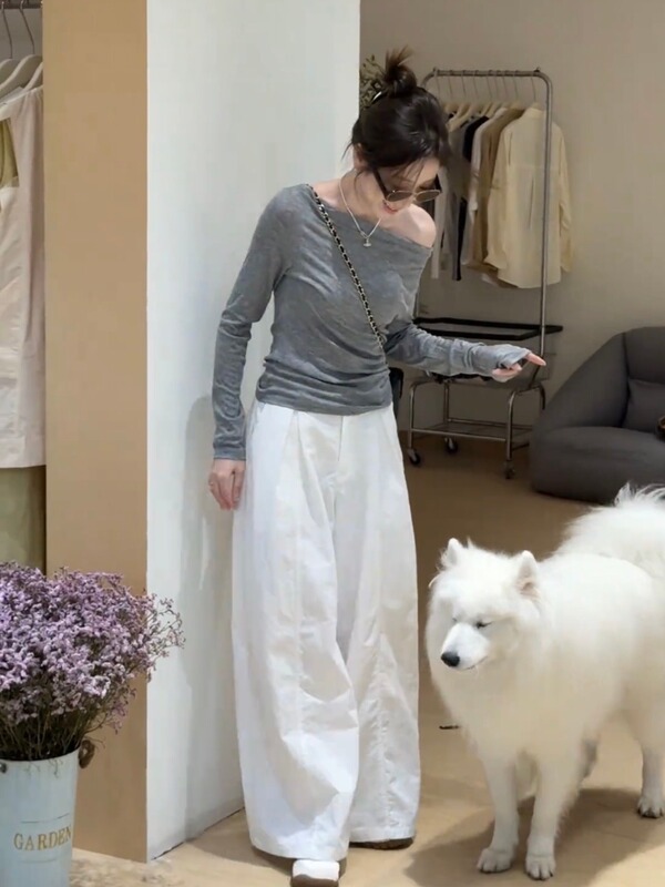 爆款设计感后背镂空长袖t恤女2025早秋新款休闲一字肩防晒衫上衣|undefined