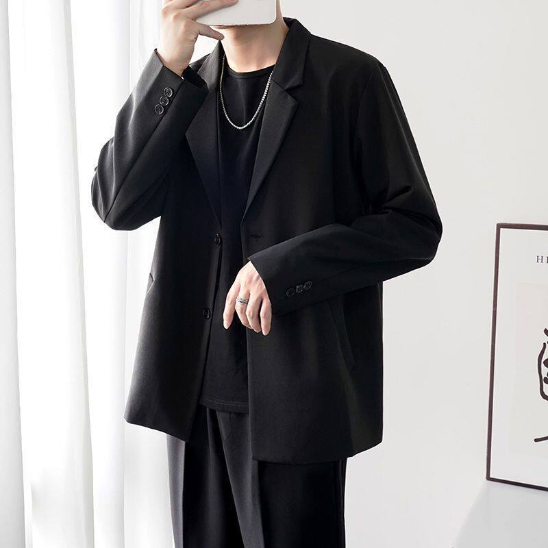 跨境2026新款春秋季宽松西服上衣单件感休闲西装黑色外套男士潮in