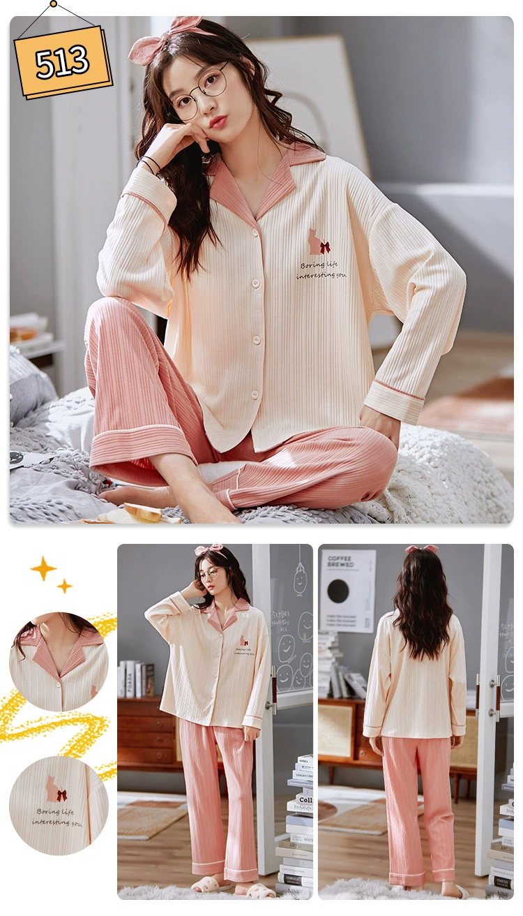 pyjamas for women SLPBELY Women Pajamas Set Homesuit Spring Cartoon Turn Down Collar Long Sleeve Nightwear Sleepwear Sleepwear Homewear Pyjamas silk pajamas