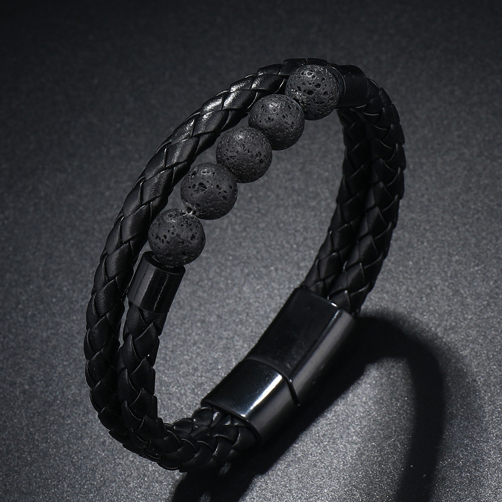 21g Weight Bangle Classification Pu Leather Chain Material 1 Piece Quantity Daily Occasion Pu Leather, Alloy Material Geometric Pattern All Seasons Season Men's Gender Beaded, Handmade Design Vintage Style, Punk Style Vintage Style Punk Geometric Pu Leather Alloy Beaded Handmade Men's Bangle Men Cord & Leather Bracelets 16