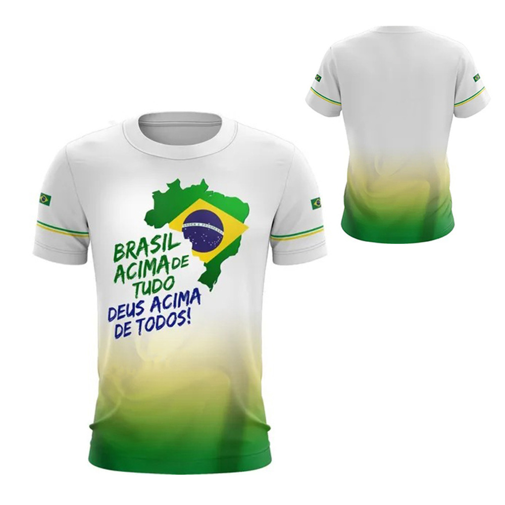 2024 nueva camiseta impresa 3D de la bandera brasileña transfronteriza de los hombres venta caliente transfronteriza estilo brazil flags camiseta