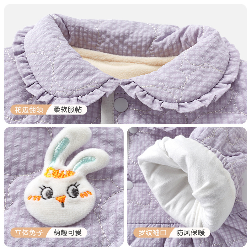 Abrigo de niñas Primavera, otoño e invierno Bebé forrado de vellón cálido acolchado engrosado cardigan estilo occidental abrigo de invierno ropa de bebé niñas