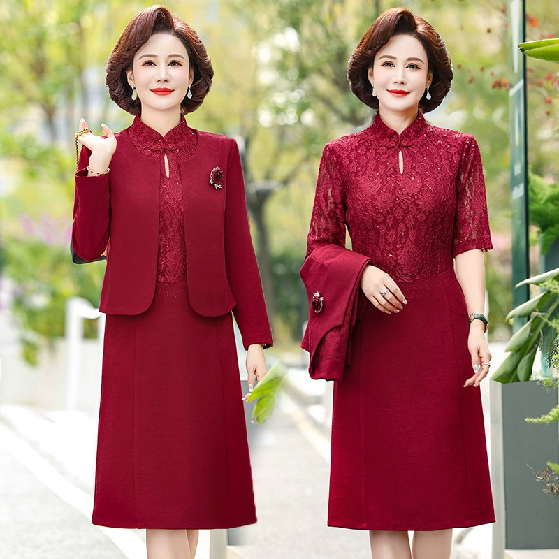Весеннее женское платье, платье-костюм, платье для мамы 2024, весна-лето, новое красное свадебное платье для женщин среднего возраста