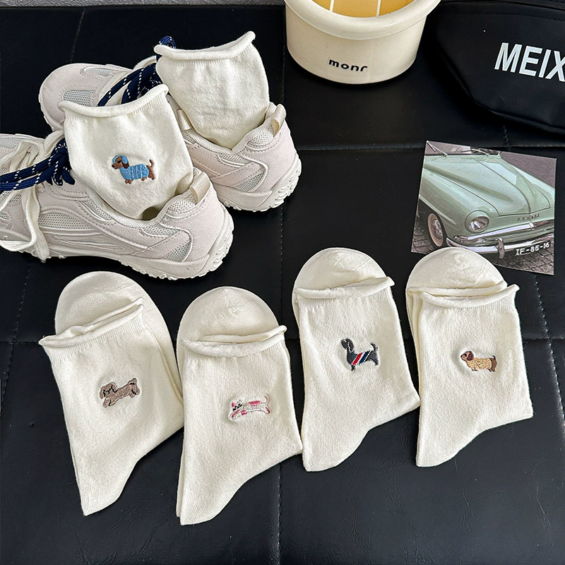Мультяшные летние носки до колена с embroidery, середина голени, с вышивкой