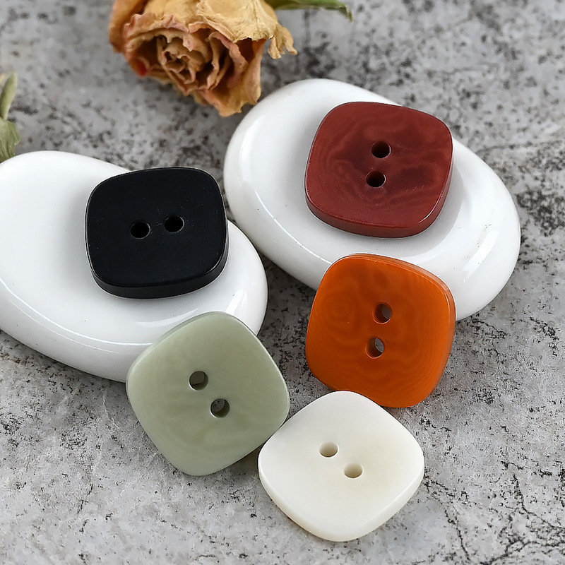 Square Orange Fruit Button Shirt Suit Cashmere Sweater Rice Green Red Brown Two-eye Button