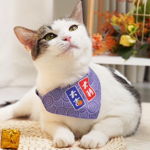 Pet Saliva Towel Guofeng Series Cat Collar Scarf Decor Cat Accessories Christmas Triangle Bandana Wholesale