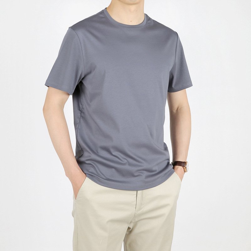 2025 Heavyweight Supima Cotton Summer Business Casual No-Iron Pure Cotton Bottoming Round Neck Short-Sleeved T-Shirt for Men