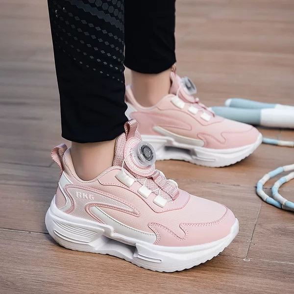 BKG children's shoes, shock-absorbing sports shoes for kids, 2025 autumn and winter new model, boys' and girls' water-repellent leather running shoes with rotary buckle