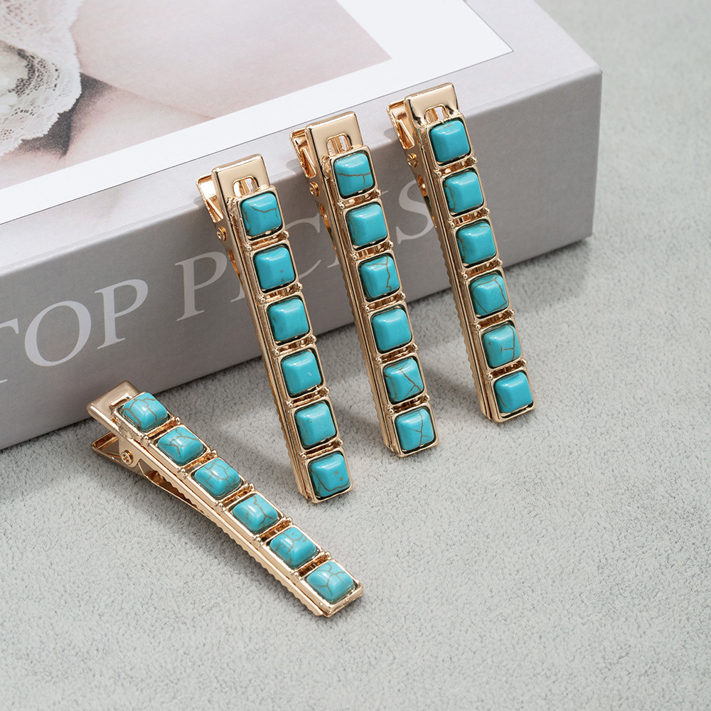 Women's Retro Solid Color Alloy Inlay Turquoise Hair Clip display picture 3