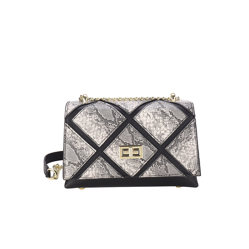 2024 nuevos bolsos de mujer, costuras con patrón de serpiente, bolsos cuadrados pequeños, bolsos de cadena populares europeos y americanos, bolsos de mensajero de hombro para mujer