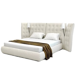 Angle Angel Bed Italian Minimalist Fabric Bed Master Bedroom Wide Screen High Back 1.8m Cream Fabric Double Upholstered Bed