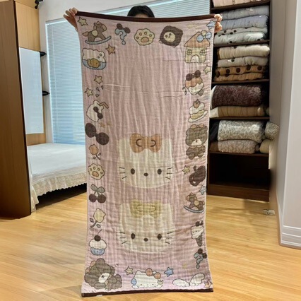 80*160cm Pure Cotton Bath Towel, Cute Cartoon Multi-Functional Summer Blanket, Sofa Towel, Four-Layer Gauze Bath Towel