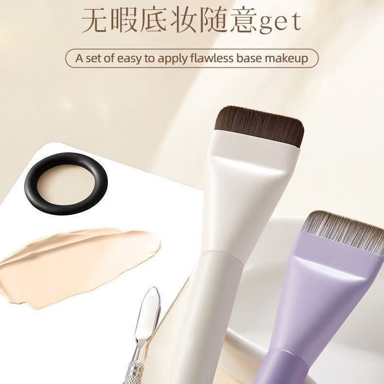 Paleta de base de polvo negro, cepillo de base de cabeza plana, pá de base de base ultrafina, varilla de tóner de maquillaje, tóner de maquillaje