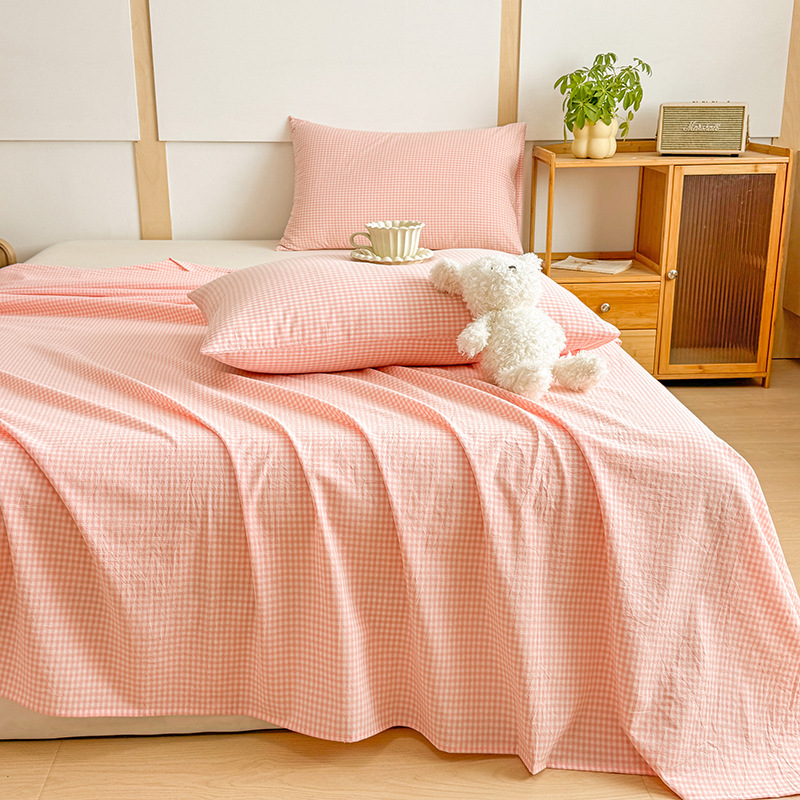 Sábana de algodón lavado de algodón de una sola pieza de algodón 100 dormitorio de estudiantes edredón de celosía individual funda de almohada de tres piezas 3