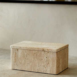 黄洞石收纳盒大理石置物盒梳妆台首饰盒化妆棉签杂物整理盒牙签盒