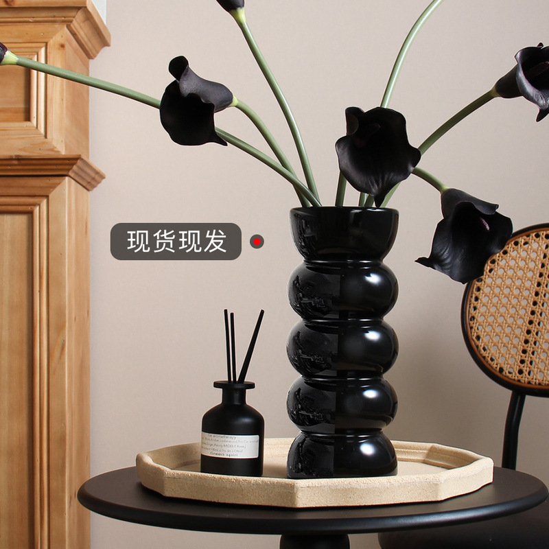 Ceramic vase ancient high-grade feeling black retro hydroponic flower arrangement ins wind high color value small vase wholesale