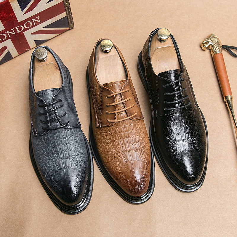 2024 otoño inglés ropa de negocios casual zapatos de piel de vaca con patrón de cocodrilo zapatos de cuero puntuales zapatos de estilo de hombre image 5