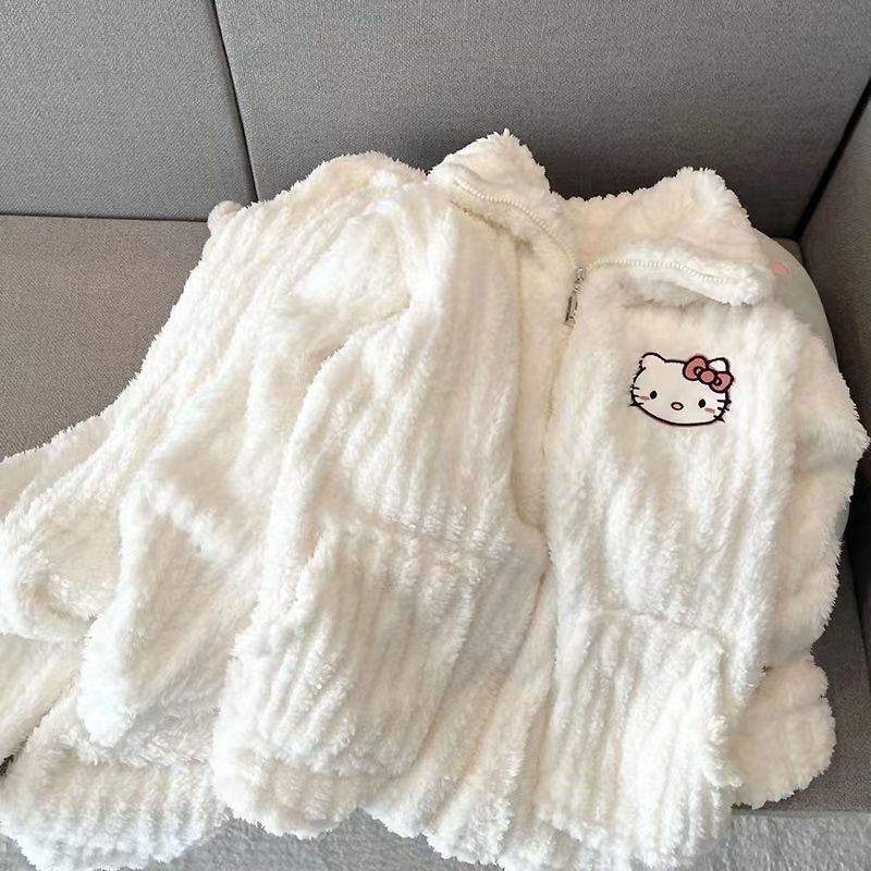 봉제 파자마 여성의 가을과 겨울 두꺼운 산호 양털 기모 따뜻한 세트 홈 옷 투피스 겨울 잠옷