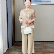 妈妈装新中式国风套装春装2024新款X洋气显瘦中年女装上衣两件套