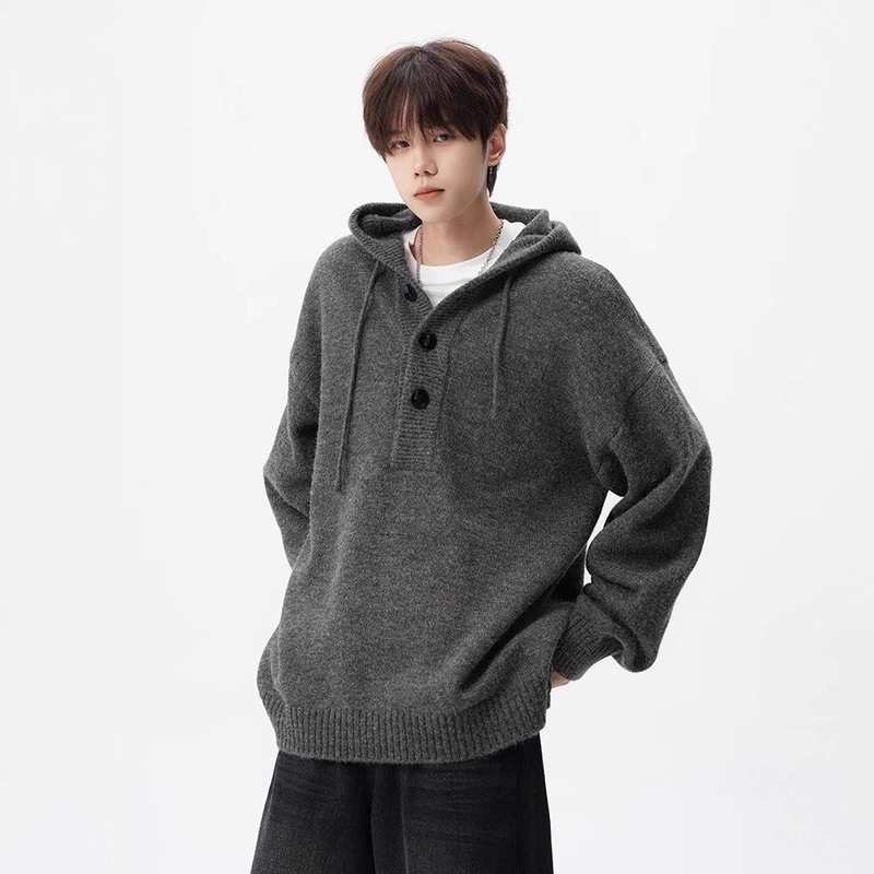 Autumn and Winter New Knitted Hooded Pullover Sweater Jacket Men's Loose Casual Versatile Lazy Top Outer Sweater