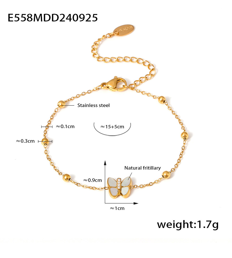 Natural Real Shell Butterfly Diamond 3A Zircon Small Bead Bracelet Titanium Steel Non Fading Bracelet_voghion.com