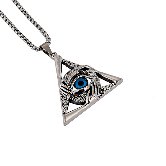 Men's Triangle Evil Eye Pendant Necklace Retro Punk Style Jewelry_voghion.com