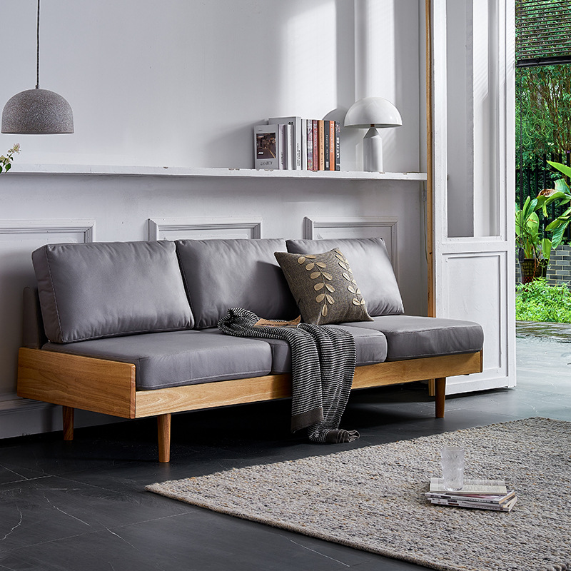 Solid Wood Sofa Nordic Modern Minimalist Living Room Sofa Set Small Apartment Fabric Sofa Internet Celebrity Solid Wood Sofa