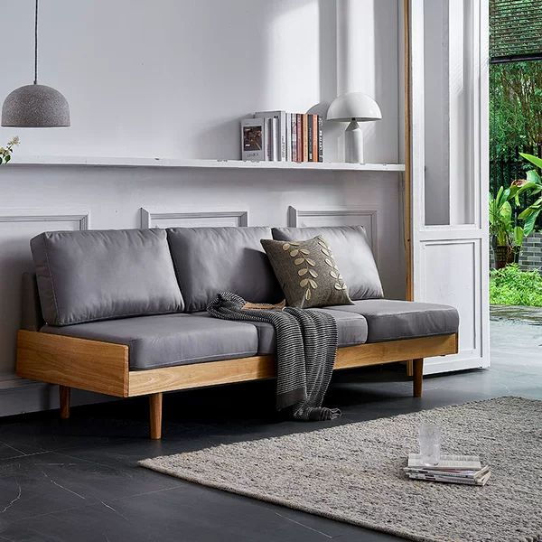 Solid Wood Sofa Nordic Modern Minimalist Living Room Sofa Set Small Apartment Fabric Sofa Internet Celebrity Solid Wood Sofa