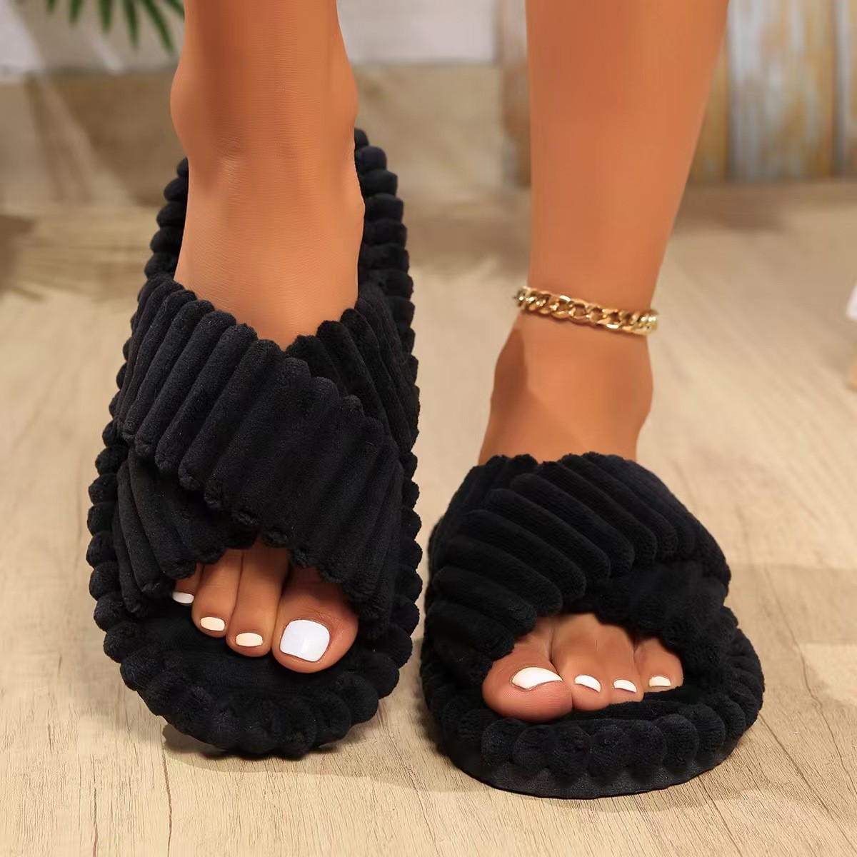 Apertura transfronteriza damas otoño y invierno interior y exterior soleas gruesas calentadoras de peluche zapatillas de luna de algodón zapatillas de mujer suela suave cómodo image 7