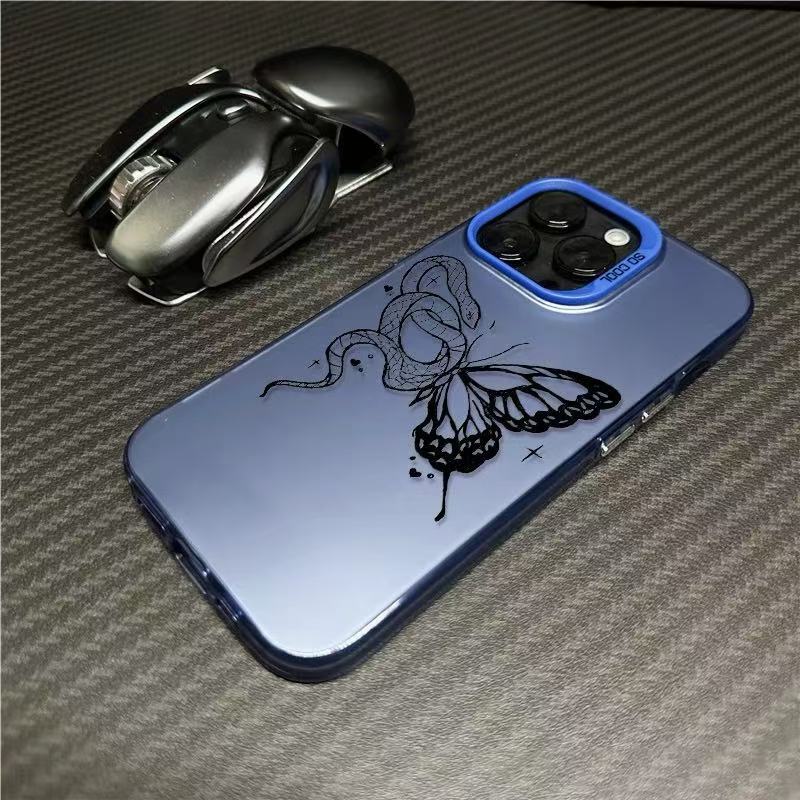 Botón de metal de mariposa y serpiente Apple 16 funda para teléfono iPhone15promax/14/13/12 creativo lindo