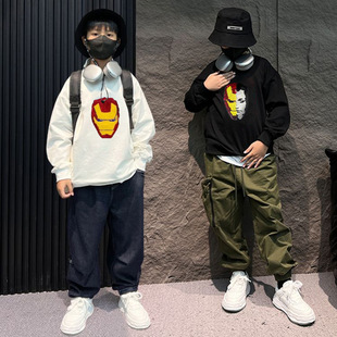 Two-color sequined children's clothing autumn and winter Korean style boys' pullover sweatshirt round neck top cartoon one piece cartoon sweatshirt on behalf of