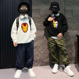 双色亮片童装秋冬韩版男童套头卫衣圆领上衣卡通一件代发卡通卫衣
