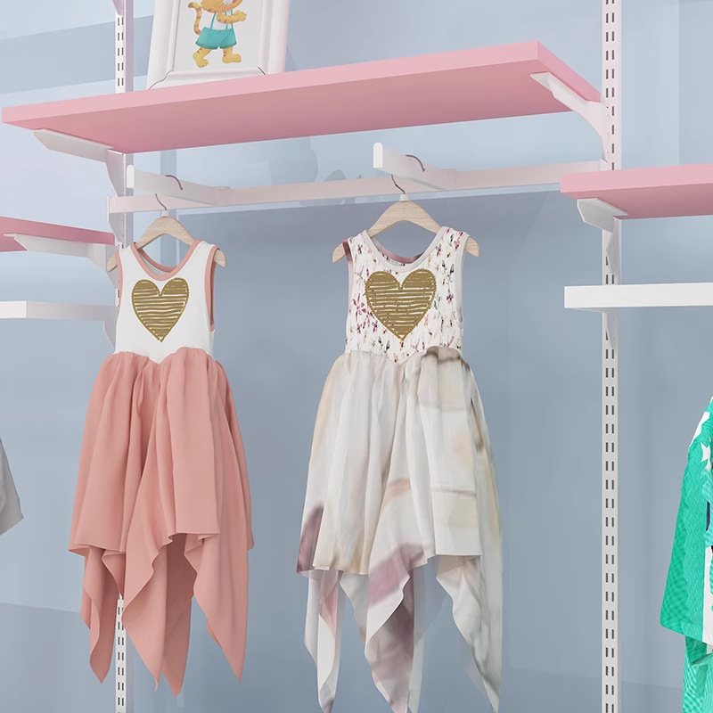 Tienda de ropa estante de exhibición de ropa de niños pared estante de ropa de niños percha de ropa de doble capa madre y bebé estante de plataforma de isla