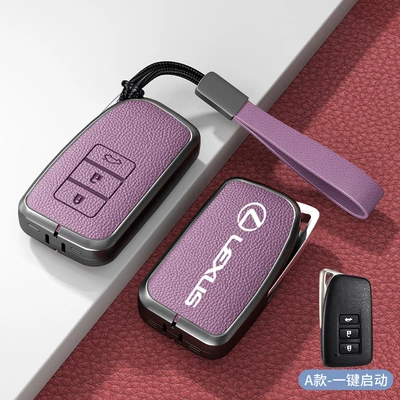 Car key bag – for lexus key set - standard-type-a-one-click-start-glow-purple-zinc-alloy-shell-hand-strap