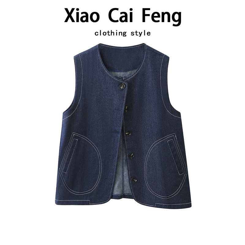Workwear Denim Vest Vest Women's Spring and Summer Outer Wearing Waistcoat Loose All-match Stacked Sleeveless Vest Short Jacket Workwear Denim Vest Vest Women's Spring and Summer Outer Wearing Waistcoat Loose All-match Stacked Sleeveless Vest Short Jacket