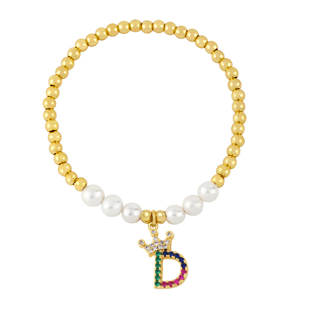 26 English letter bracelet fashion copper beads pearl elastic bracelet