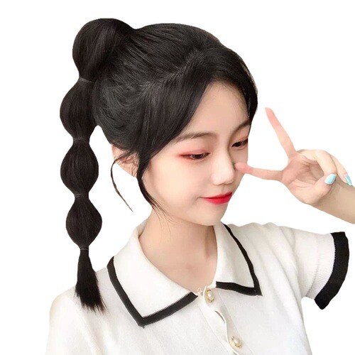 Wig female lantern braid grab clip high ponytail artificial hair Internet celebrity bubble braid natural braided Chinese twist braid ponytail
