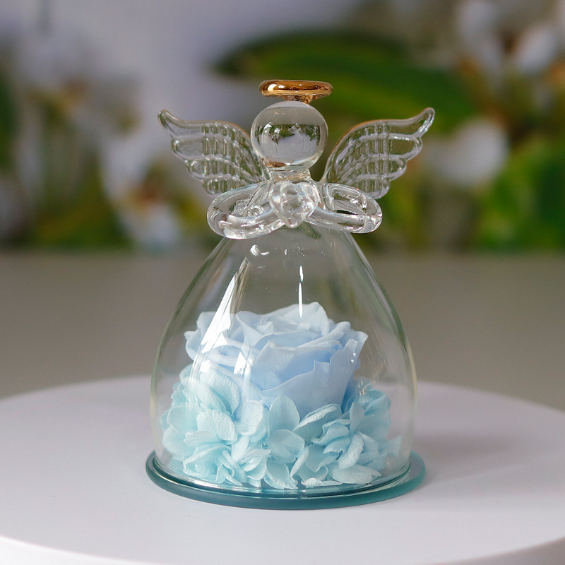 Comercio electrónico transfronterizo cubierta de vidrio flor eterna angelito rosa eterna Navidad regalo del día de San Valentín cubierta de vidrio decoración