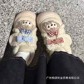 国潮校园风厚底雪地靴女2025秋冬加绒保暖棉鞋学生百搭魔术贴短靴