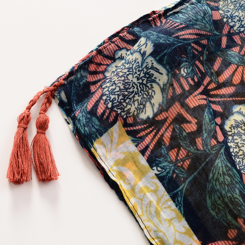 Comercio exterior nuevo estilo étnico popular costura color a juego borla bufanda de seda decorativa algodón y lino sensación bufanda protector solar Toalla de playa
