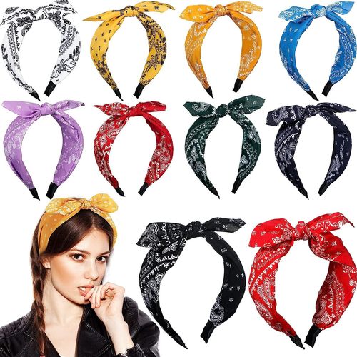 Three-state cross-border new ethnic style small ears knotted headband wide version pressed hairpin hair accessories women's large printed headband
