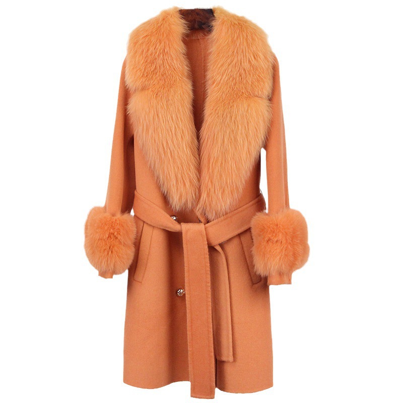 Abbigliamento da donna Cappotto in cashmere double face con pelliccia per donna Autunno e inverno Colletto da completo Caldo e sottile Cappotto in lana di alta qualità per donna_voghion.com