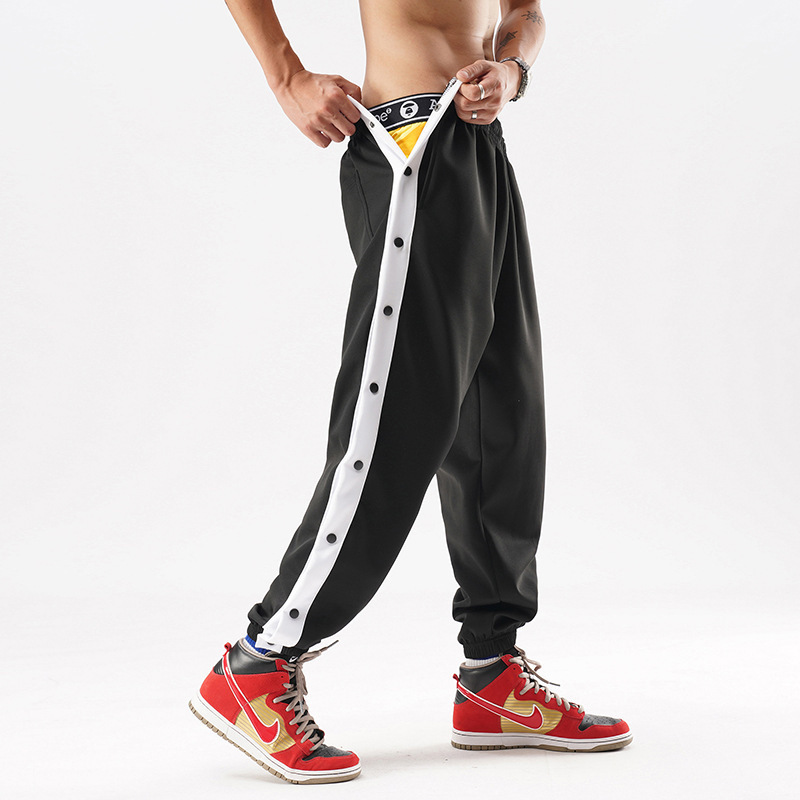 Sports Breasted Pants Button Long Pants Men's Summer Thin Trendy Brand Sweat Pants Loose Leg Training Seconds Basketball Pants