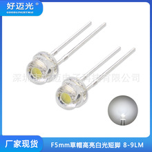 现货供应F5草帽白发白8-9LM高亮LED低光衰大杯草帽白光直插灯泡仔