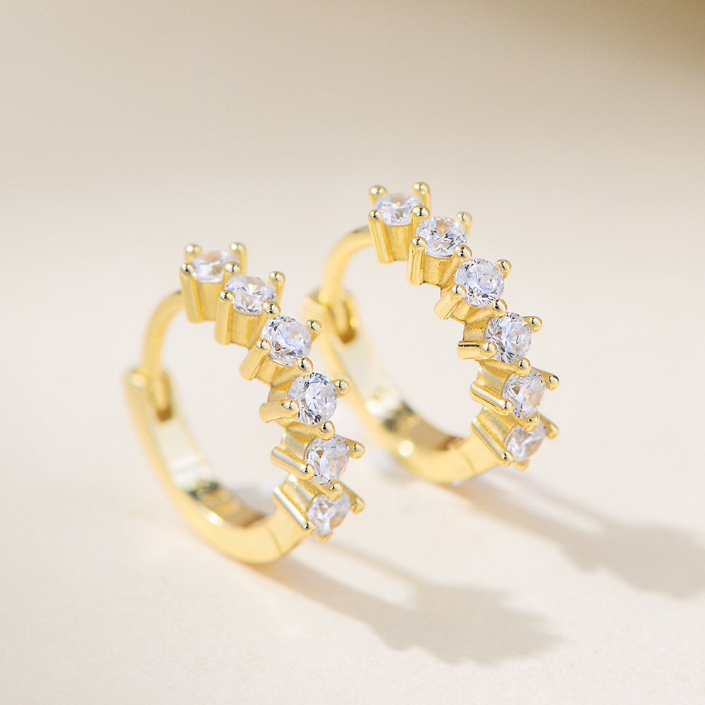 Europa y América ins Comercio exterior círculo transfronterizo en forma de C diamante circón personalidad moda s925 plata esterlina oreja hebilla pendientes joyería del oído